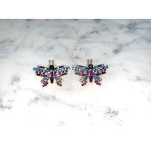 Multicolor Crystal Rhinestone Butterfly Stud Earrings NWT